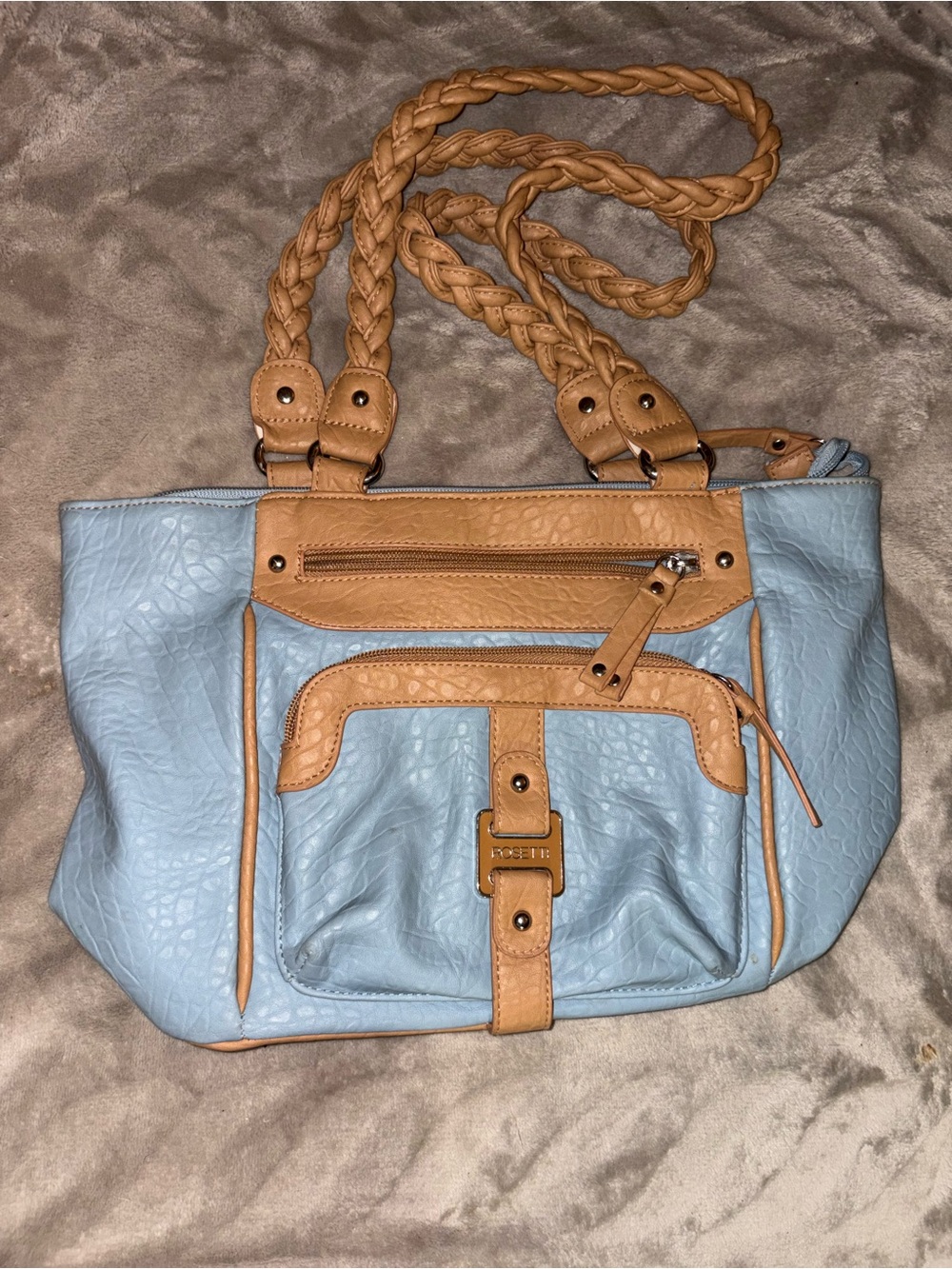 Light Blue and Tan Rosetti Women’s Shoulder Bag